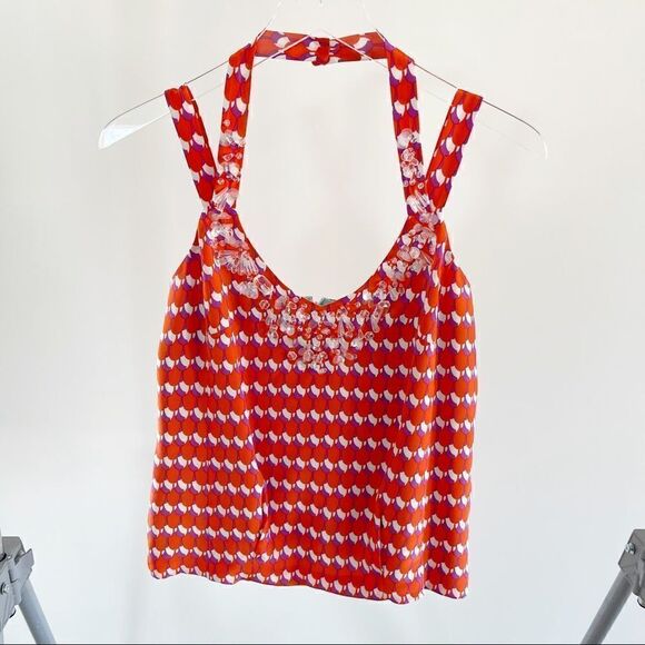Nanette Lepore Beaded Silk Halter Tank Top 0 - Picture 4 of 8